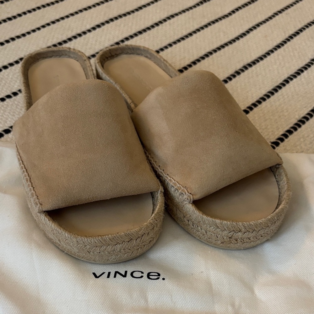 Vince Beige Suede Espadrille Slides